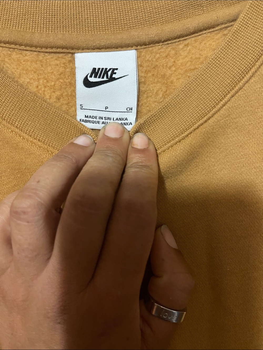 Nike Men's Crewneck Sweatshirt in Mustard Brown with White Logo - Picture 2 of 2